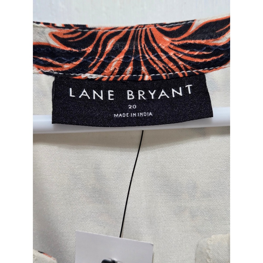 Lane Bryant Floral Cotton Midi Dress NWT Ruffle Sleeve Belted Pocket Cream - Picture 3 of 12